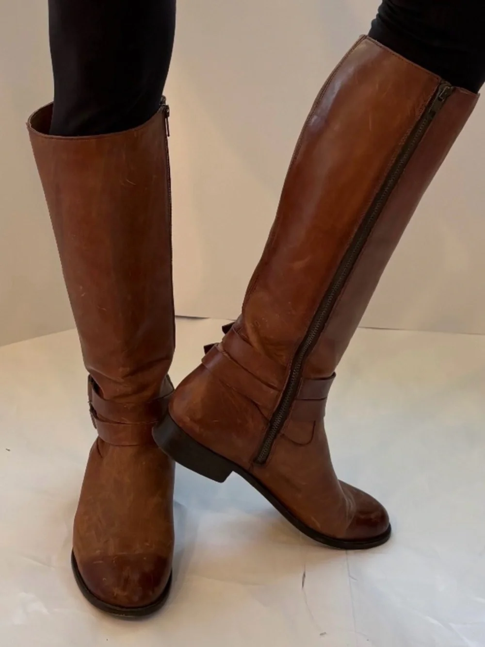 Frye Christie Double Strap Tall Cognac Leather Riding Boots 8.5 B